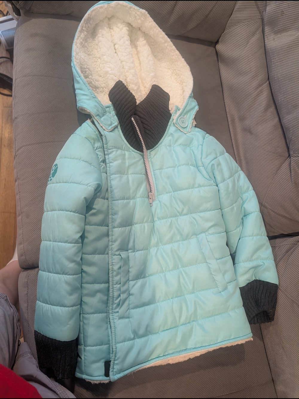 Buckle me Baby Kids Light Blue Puffer Jacket with Sherpa Hood